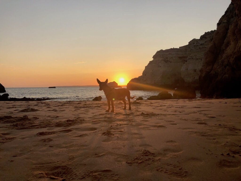 Sonnenuntergang kleiner Strand in Portimao Strand